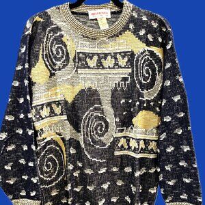 Vintage Belmonti 90s Abstract Knit Sweater – Bold Geometric Elegance